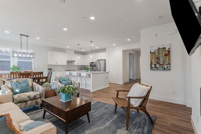 living room with hardwood / wood-style floors