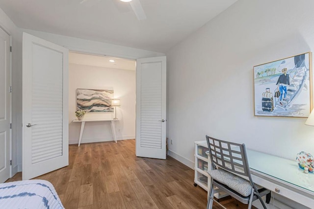 interior space featuring ceiling fan and light hardwood / wood-style floors