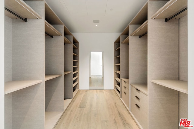 spacious closet with light hardwood / wood-style floors