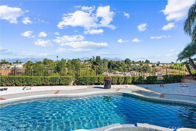 view of pool featuring a mountain view