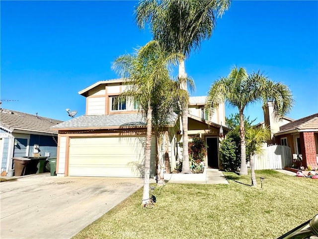 view of front facade with a front lawn and a garage