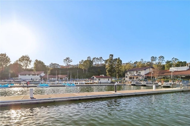 view of dock with a water view