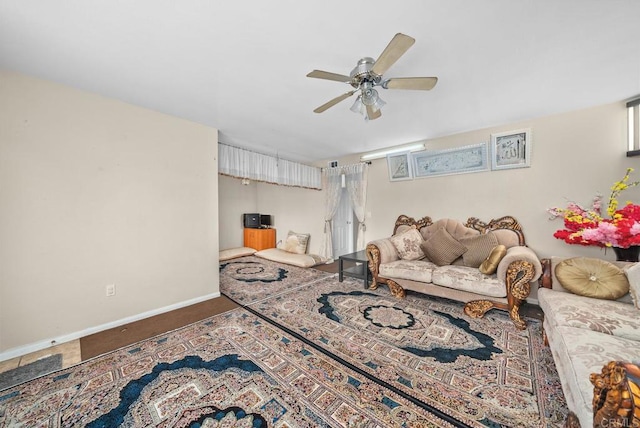 living room with ceiling fan