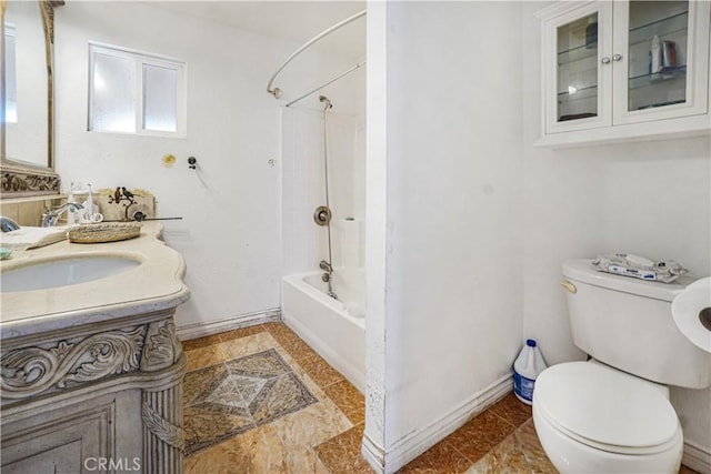 full bathroom featuring shower / bathing tub combination, vanity, and toilet