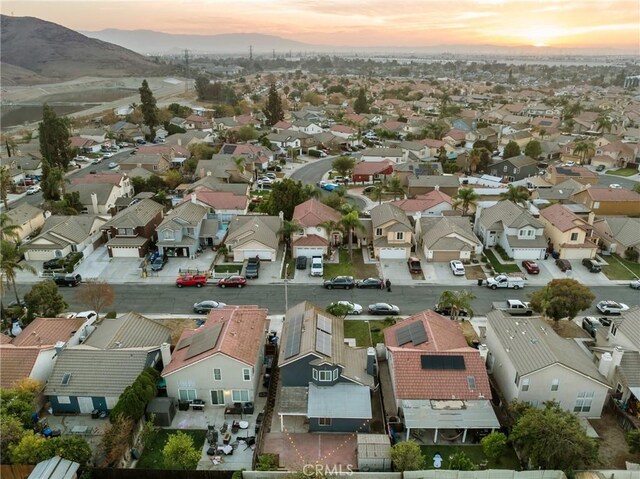 view of aerial view at dusk