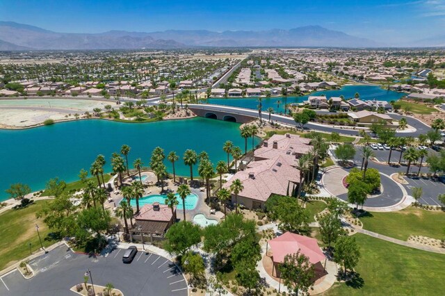 aerial view with a water and mountain view