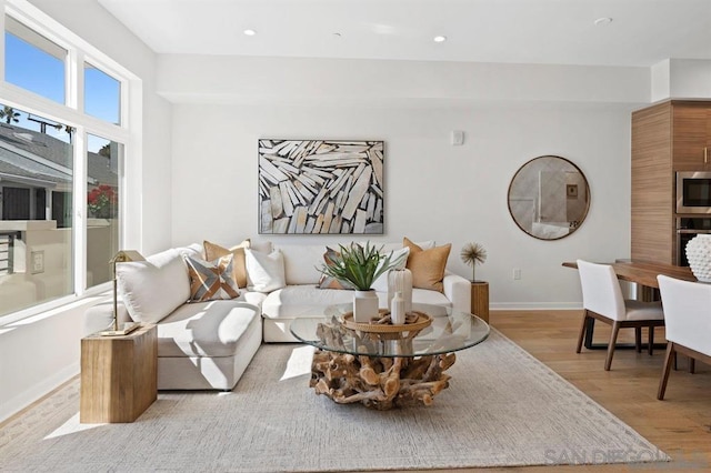 living room with light hardwood / wood-style floors