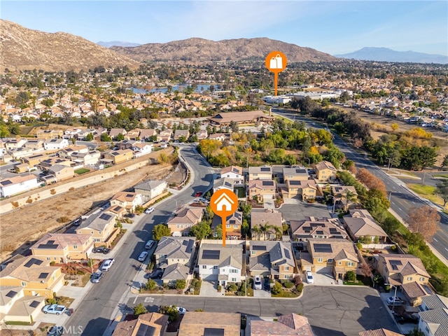 drone / aerial view featuring a mountain view