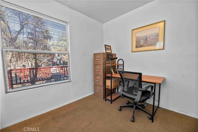 view of carpeted home office