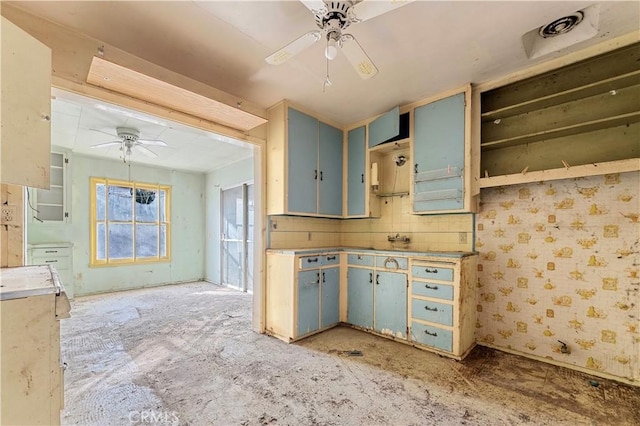 kitchen featuring ceiling fan