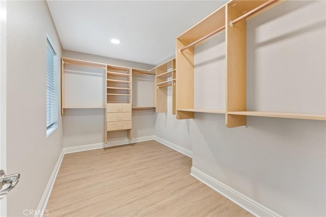 walk in closet with hardwood / wood-style floors