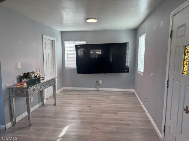 living room featuring hardwood / wood-style flooring and a textured ceiling