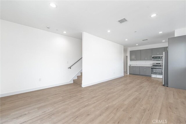 unfurnished living room with light hardwood / wood-style floors