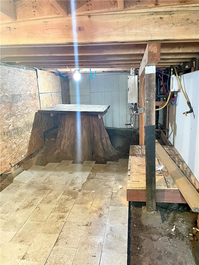 basement with water heater