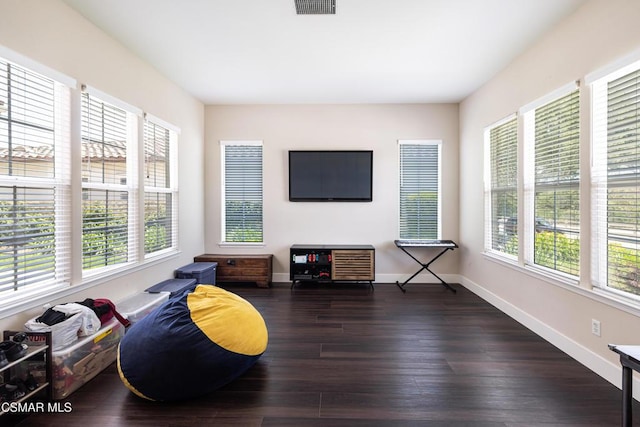 living area with dark hardwood / wood-style flooring