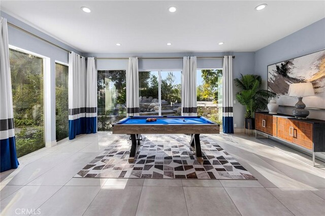 playroom with light tile patterned floors and pool table