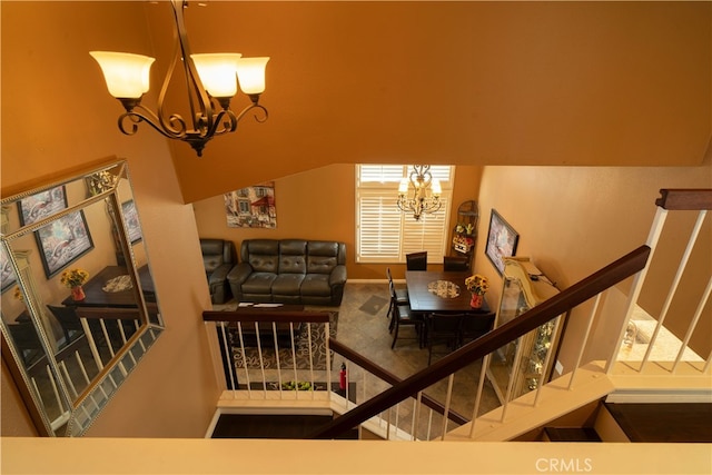 interior space featuring a chandelier