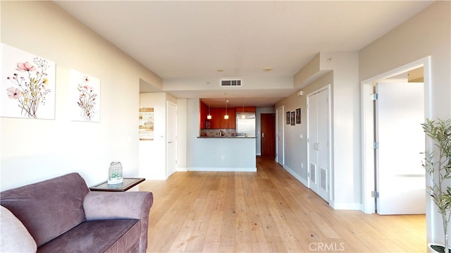 living room with light wood-type flooring