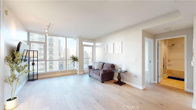 sitting room with light hardwood / wood-style flooring