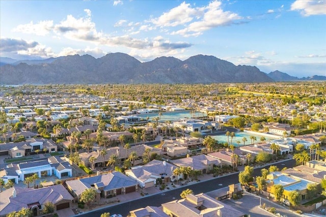 drone / aerial view featuring a mountain view