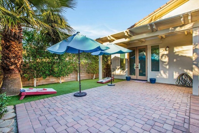 view of patio / terrace featuring french doors