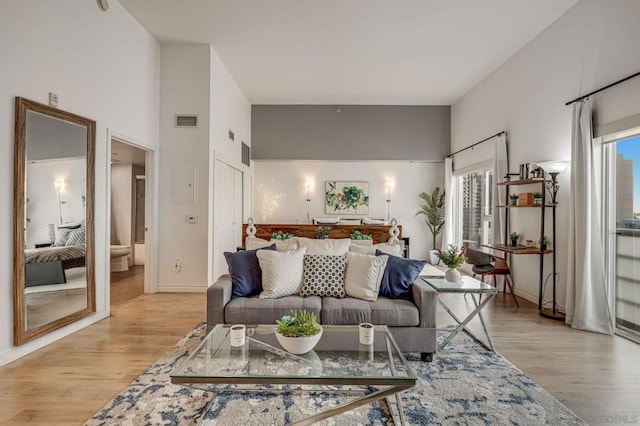 living room with light wood-type flooring