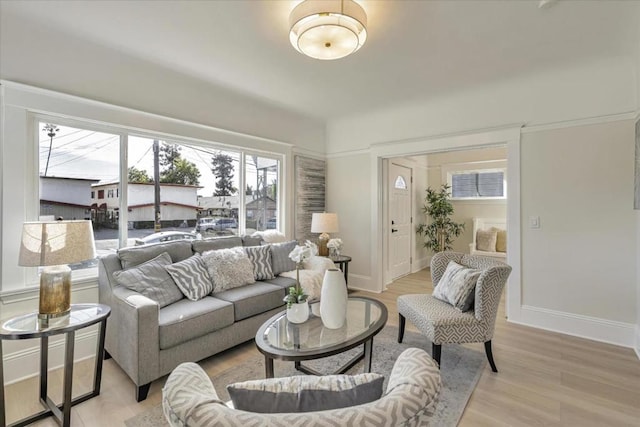 living room with light wood-type flooring