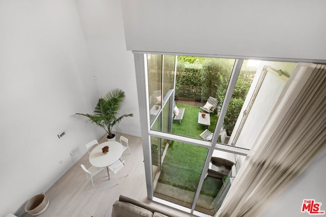 interior space with wood-type flooring and expansive windows