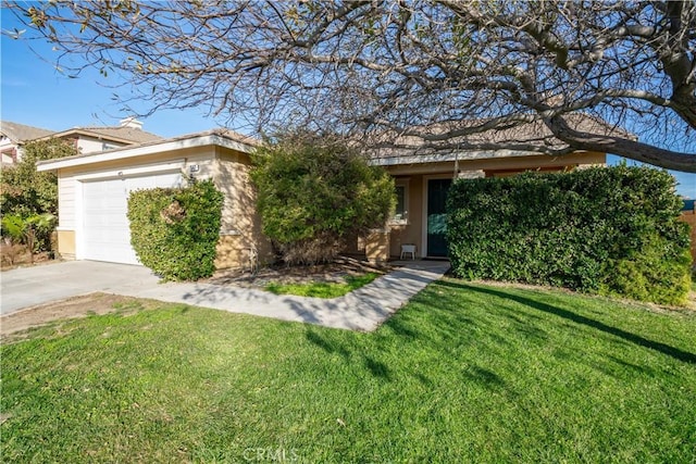 ranch-style house with a garage and a front yard