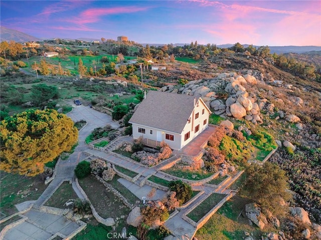 view of aerial view at dusk