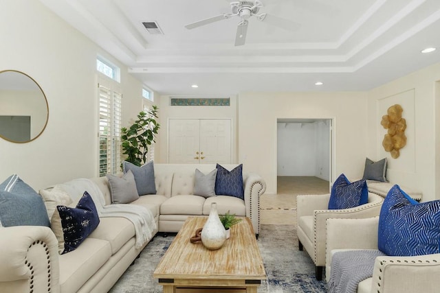 living room with ceiling fan