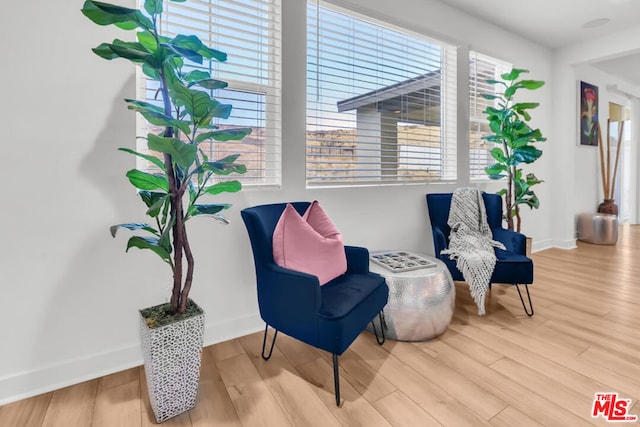 sitting room with plenty of natural light and hardwood / wood-style floors