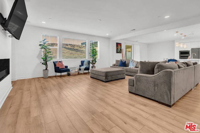 living room with light wood-type flooring