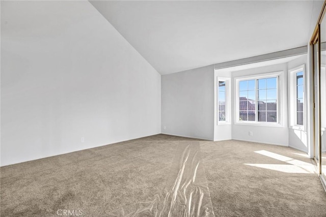 interior space with carpet flooring and vaulted ceiling