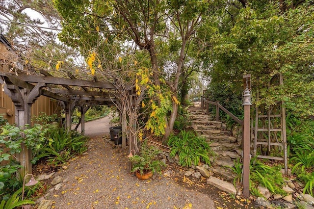 view of yard with a pergola