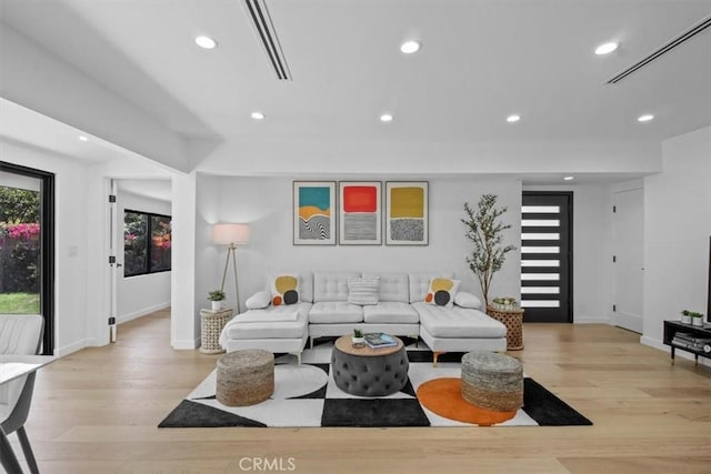 living room featuring light wood-type flooring