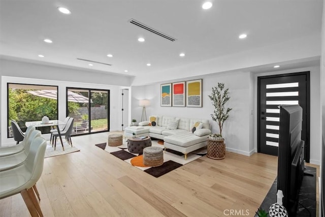 living room featuring light hardwood / wood-style flooring