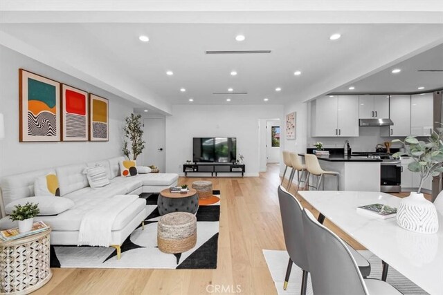 living room featuring light wood-type flooring