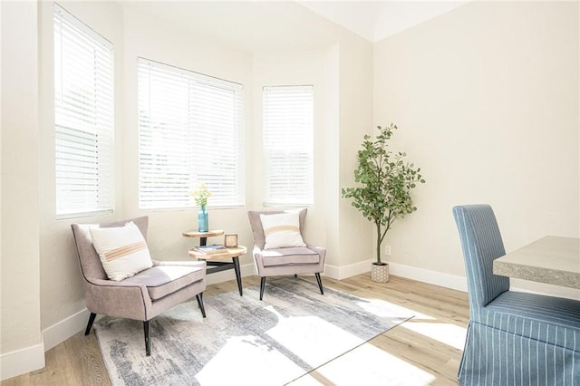 living area with hardwood / wood-style floors