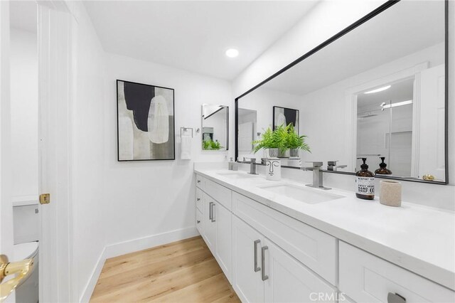 bathroom featuring hardwood / wood-style floors and vanity