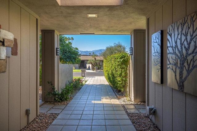 exterior space featuring a mountain view