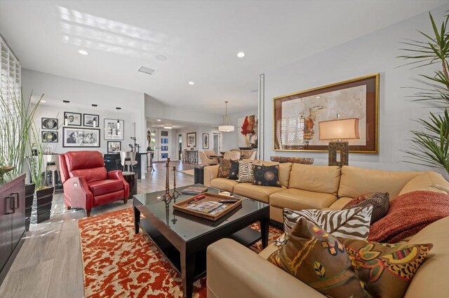 living room with light wood-type flooring