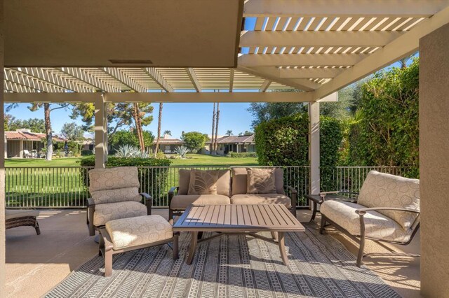 view of patio / terrace featuring an outdoor hangout area and a pergola