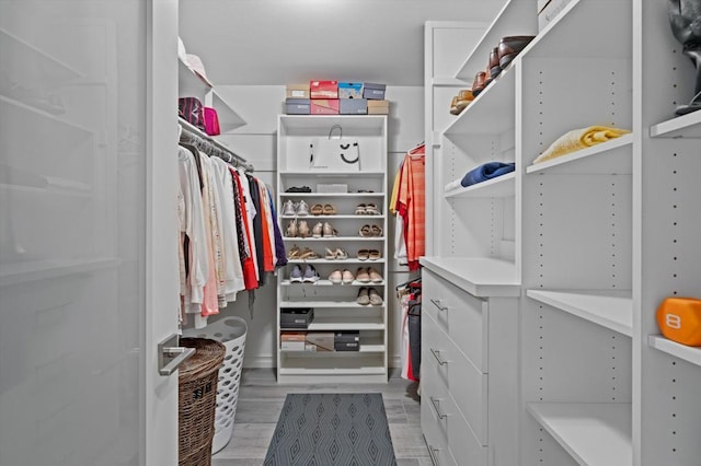 spacious closet with light hardwood / wood-style flooring