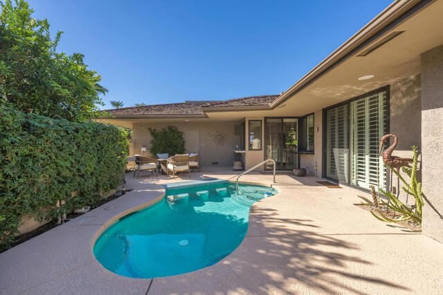 view of swimming pool featuring a patio area