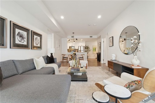 living room featuring light hardwood / wood-style flooring