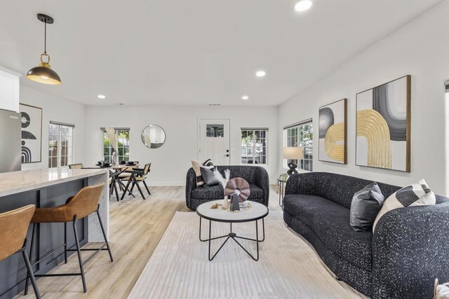 living room with light hardwood / wood-style floors