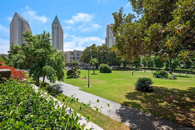 view of property's community featuring a lawn