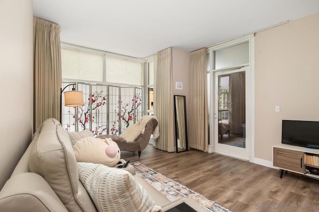 living room with hardwood / wood-style flooring