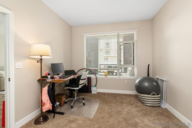 carpeted home office featuring a wealth of natural light